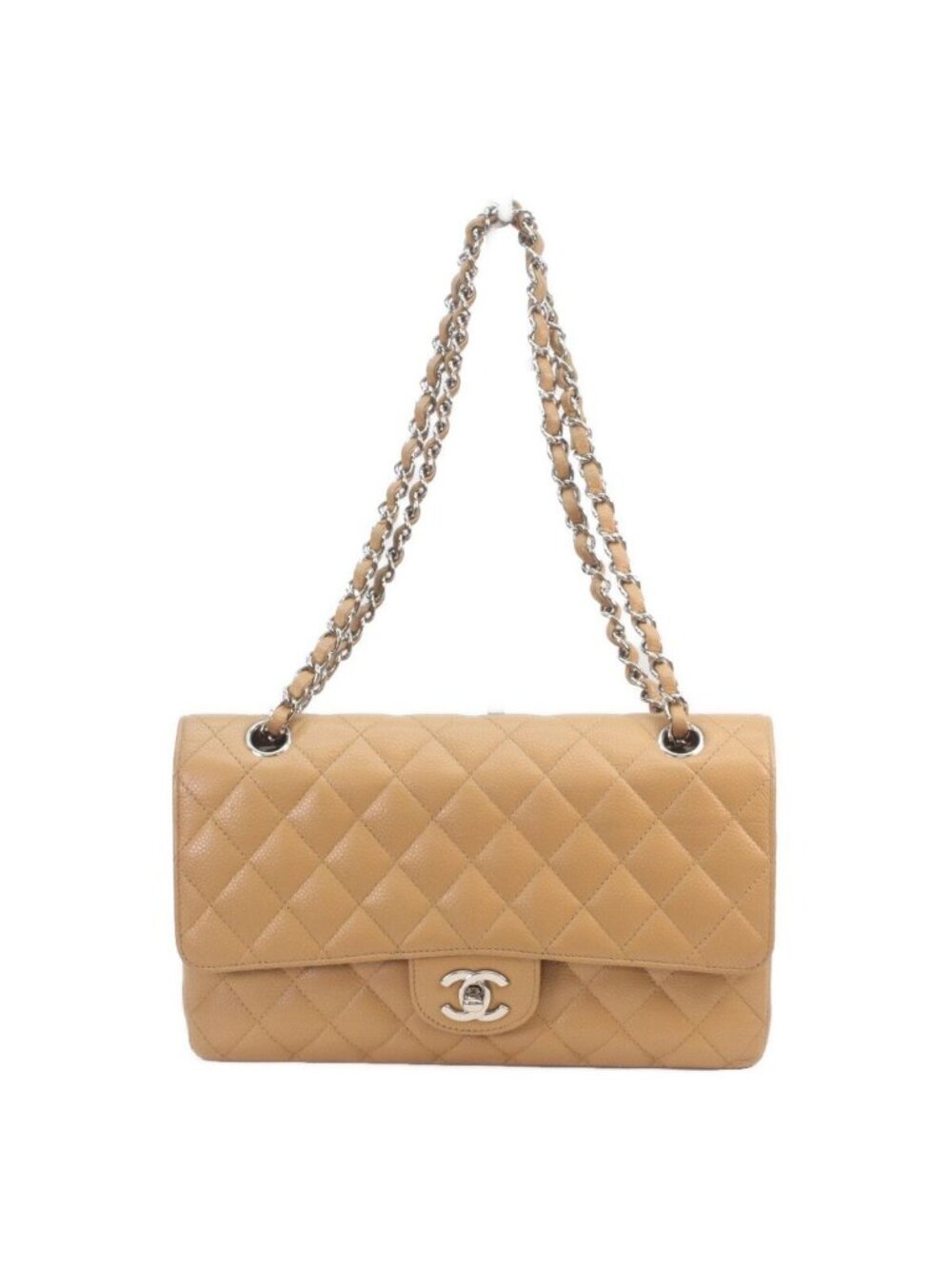 Chanel Beige Caviar Silver Quilted 25 Shoulder